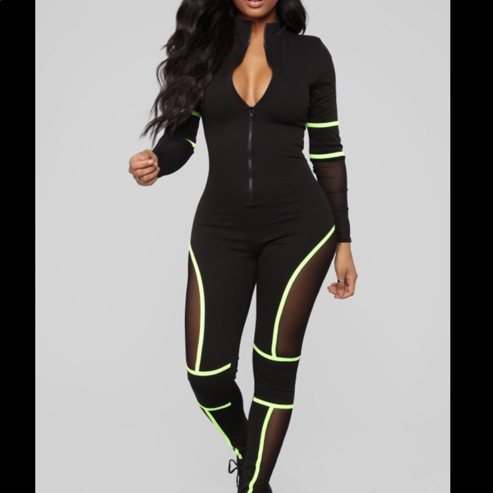 Black & neon green jumpsuit.